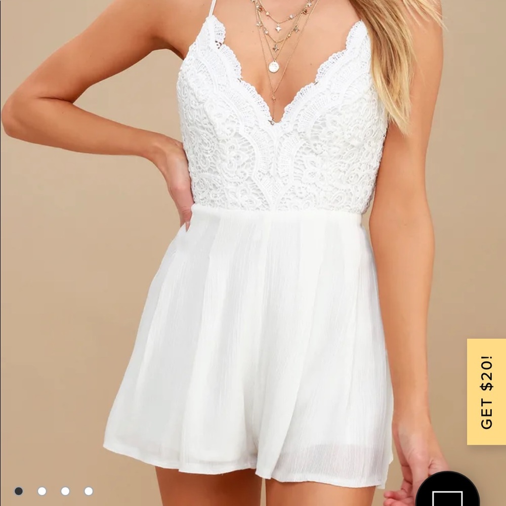 White Backless Lace Romper